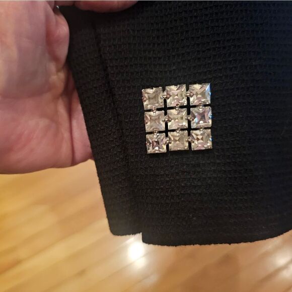 VINTAGE LUXURY BLACK JACKET W/ SQUARE RHINESTONE BUTTONS - Picture 6 of 8